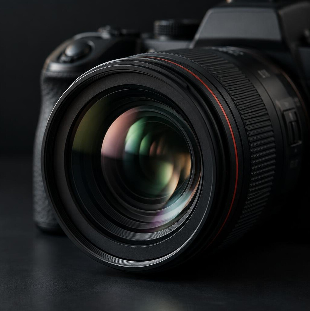 Professional camera lens close up