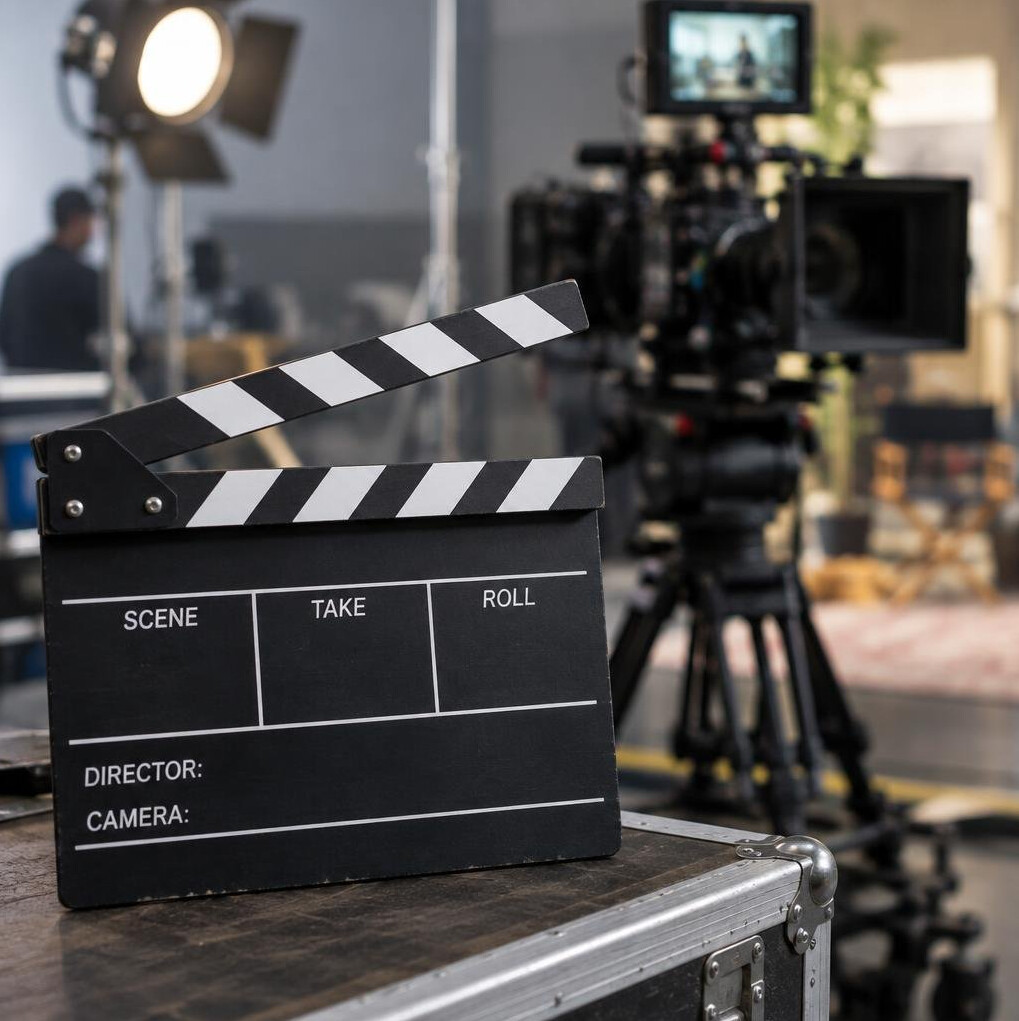 Film clapperboard on a production set