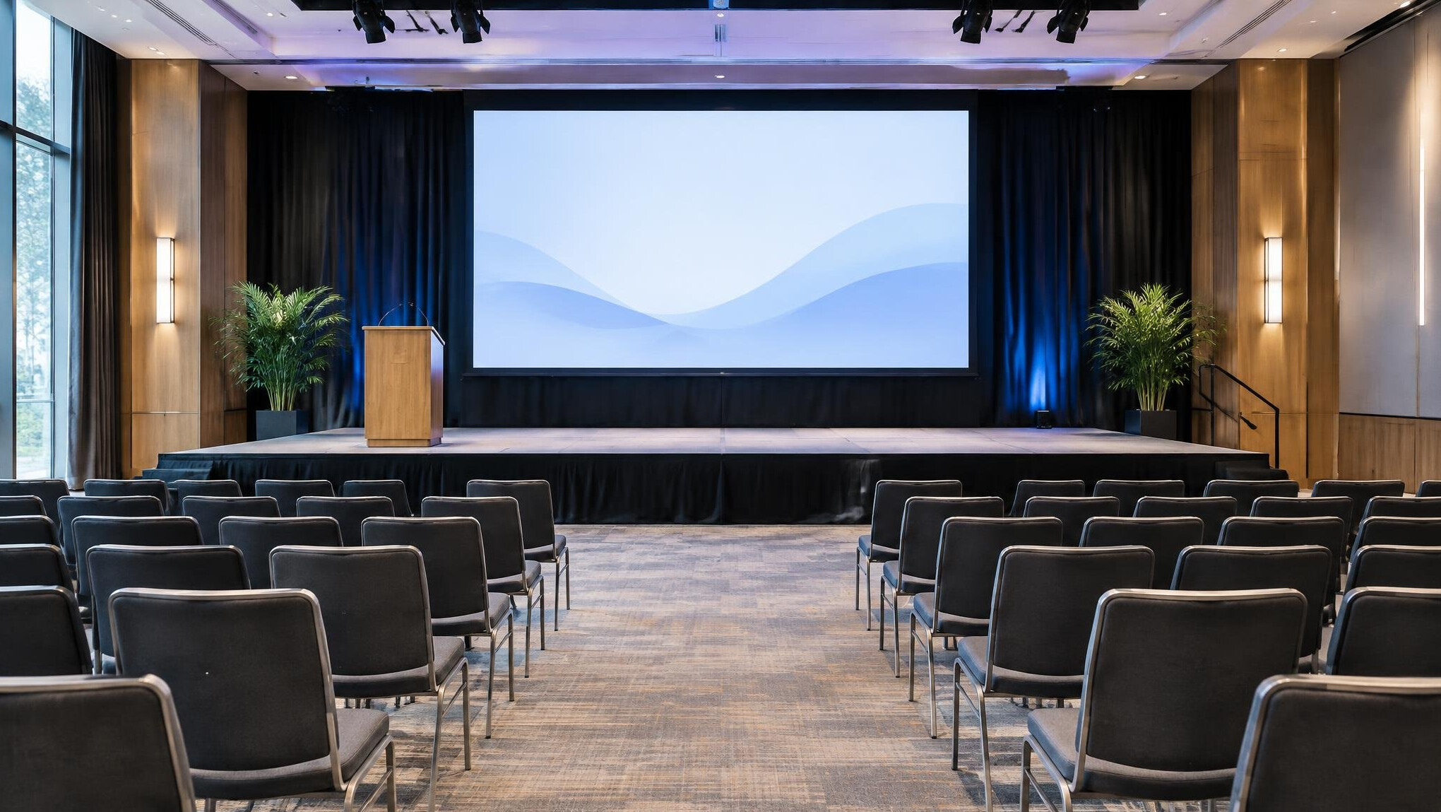Conference hall prepared for an event presentation